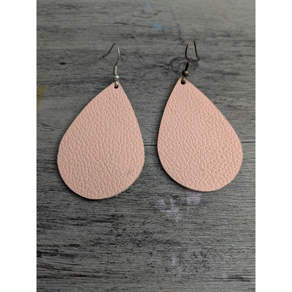 Pink Faux Leather Teardrop Dangle Earrings Lightweight Boho Pebbled Textured